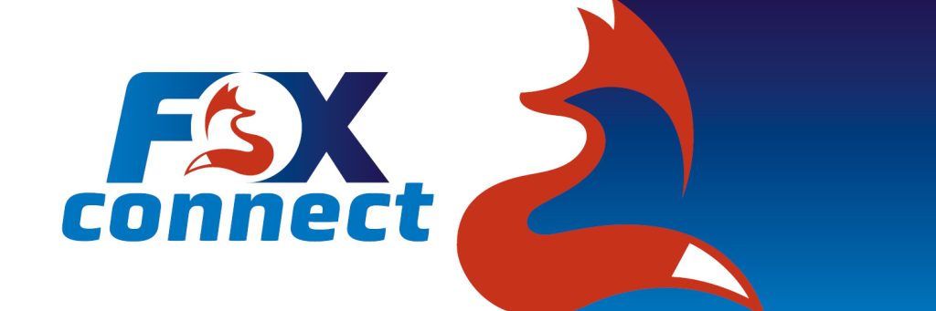 FoxConnect logo with outline of cartoon red fox on the right