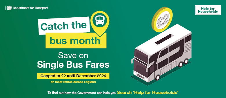 Save on single fares, get around for £2 official government graphic. Leicestershire Buses schemes and projects.